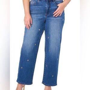 Vince Camuto Blue Relaxed Jeans with Grommet Accents